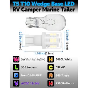 Bombillas LED de Base Cuadrada T5 T10 de 12-24V, 300lm, 3W, Bajo Voltaje, Equivalentes a Halógenas de 30W, 6000K, Luz Blanca Diurna, para RV - Product Image 2