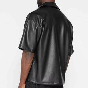 Chemise à manches courtes en cuir véritable pour homme, coupe ample, qualité supérieure, col rabattu, anti-rides, respirante, hiver - Product Image 2