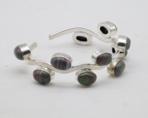 Bracelets manchette en agate avec argent allemand, bracelet manchette ouvert réglable en pierre d'agate naturelle, bijoux faits main en pierres précieuses - Product Image 2