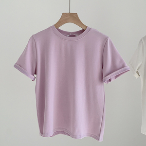 Camiseta de Algodón Premium al por Mayor para Mujer, Cuello Redondo, Manga Corta, Ajuste Delgado, Transpirable, Informal, Lisa, Personalizable, Ropa de Verano - Product Image 5