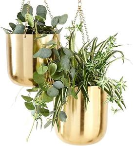 Jardinière murale élégante en métal doré, triple pot suspendu pour plantes d'intérieur, jardin vertical, décoration intérieure - Product Image 5