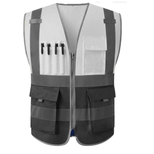 Chaleco de Seguridad Reflectante de Alta Visibilidad, Ropa de Trabajo de Poliéster con Bolsillos y Cierre de Cremallera, Unisex, Azul Gris - Product Image 6