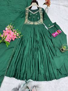 Vestido Anarkali de Seda Chinon Pesada al por Mayor con Bordado de Espejo Real y Lentejuelas Codificadas, Traje de Fiesta Completamente Cosido, Talla 44 - Product Image 5