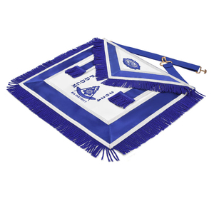 Tablier de Maître Maçon du District d'ancienne région - Bordures bleues, broderie machine, points fins et motifs élégants de loge. - Product Image 3