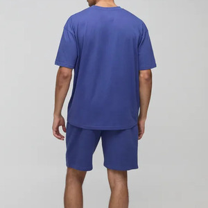 Nouvel ensemble d'été 2026 pour homme : T-shirt et short tissés 100 % coton, personnalisables avec logo, deux pièces - Product Image 1