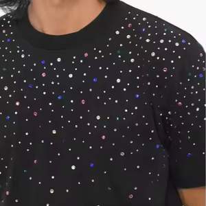 Camiseta de Manga Corta para Hombre, Negra, Estilo Vintage, Holgada, con Estampado Puff, Pedrería, Lavado Ácido, Secado Rápido - Product Image 4