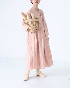 Elegant Pink Cotton Linen Plain Maxi <b>Dress</b> With V-Neck Boho <b>Loose</b> Fit Full Sleeve Summer Casual <b>Dress</b> For Women - Product Image 4