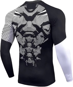 Men's <b>Black</b> Blue Striped Compression Set Full <b>Sleeve</b> Crew Neck Quick Dry Spandex Polyester <b>Long</b> <b>Sleeve</b> <b>Top</b> And Pants All Season - Product Image 5