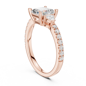 Anillo de Compromiso de Oro Rosa con Diamante de Corte Radiante y Tres Piedras, Anillo de Boda con Pavé para Mujer - Product Image 2