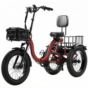 Tricycle électrique pliable de 20 pouces pour adultes, cadre en aluminium, moteur sans balais, 7 vitesses, panier de rangement de style sac à dos, batterie au lithium - Product Image 1