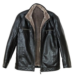 <b>Men's</b> Black Leather <b>Jacket</b> <b>Fur</b> <b>Lined</b> Winter Warm Coat Zip Up Motorcycle Biker - Product Image 1