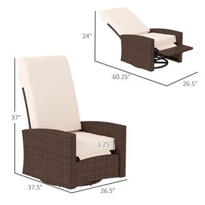 Poltrona Reclinabile Girevole in Vimini Premium Resistente all'Acqua con Poggiapiedi Bianco Crema - Product Image 3