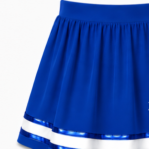 Jupe de cheerleading bleu roi plissée, jupe d'uniforme athlétique avec bordure rayée, tenue de performance d'équipe, vêtements de sport personnalisés - Product Image 3