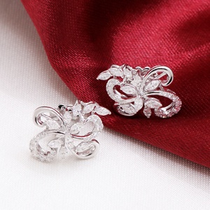 Wholesale 18k Solid White <b>Gold</b> Natural Marquise Round Diamond Floral Scroll Cluster Stud Earrings Memoria Jewels - Product Image 6