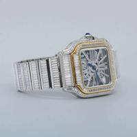 Montre de luxe à boîtier carré sertie de diamants en moissanite et de cristaux de saphir, mouvement à quartz ETA, bracelet personnalisé en acier inoxydable de 20 mm