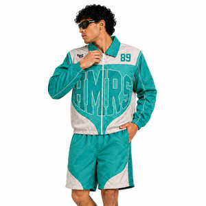 Trendy Custom High Quality Print Thermal Summer Solid Windbreaker Two Piece Nylon Reflective Tracksuit Shorts Set & Men Hoodies - Product Image 3