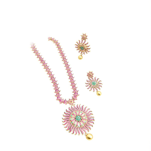 American Diamond Simple Floral Patterned Wedding Jewelry Sets with Zircon Gold Plated - Product Image 3