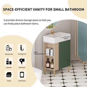 Mobile bagno con ripiano aperto da 21,6 pollici, lavabo in ceramica con chiusura ammortizzata e specchio, armadietto contenitore lato sinistro per guardaroba - Product Image 4
