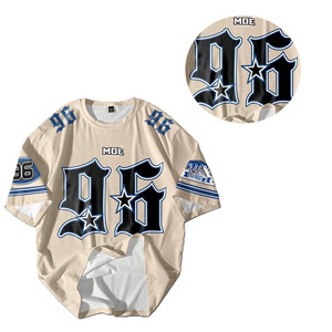 Y2K Beige <b>Gothic</b> Print Men Oversized Streetwear American Football Jersey Full Sublimation Graphic Tee Hip Hop Training Uniform - Product Image 2