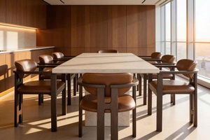 Fauteuil de salle à manger de luxe en noyer massif rembourré, dossier incurvé moderne, mobilier de restaurant - Product Image 5