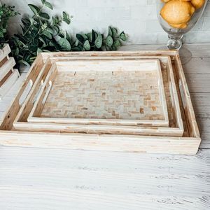 Wooden And Mother Of Pearl Serving <b>Tray</b> For Tea Coffee Breakfast <b>Snacks</b> And Decorative Dining Table Presentation - Product Image 1