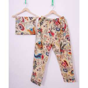 Conjunto de Pijama Elegante de Algodón 100% Indio para Mujer con Estampado Floral, Cierre de Botones, Ropa de Playa, Ropa de Estar por Casa, Traje de Noche de Manga Larga - Product Image 4