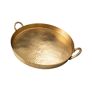 Plateau de service élégant en métal doré martelé avec poignée en bois, idéal pour toutes les occasions - Product Image 5