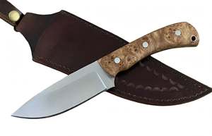Cuchillo utilitario de acero al carbono forjado a mano con punta de gota, mango de madera natural de 21.5 cm, herramienta para cortar, funda de cuero, DIY - Product Image 5