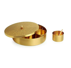Elegant Design Brass Spice <b>Box</b> Custom Design Brass Round Spice <b>Box</b> Golden with Embossed Lid Gold Polished - Product Image 2