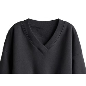 Sweat-shirt en molleton tricoté à col en V pour femme, personnalisé, écologique, marron, brodé et gaufré, respirant et coupe-vent, pour l'hiver - Product Image 5