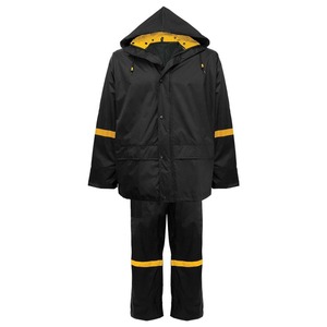 Traje Impermeable Negro con Ribete Amarillo y Chaqueta con Capucha para Uso en Exteriores - Product Image 5