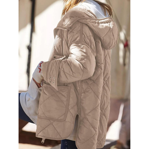 Women's Hooded Puffer Jacket Solid Color Full <b>Sleeve</b> Zipper Closure Long Winter Warm Outerwear Wholesale Puffer Jacket ODM OEM - Product Image 5