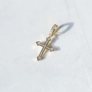 Collier pendentif croix en or 18 carats rempli, moissanite taille brillant rond, sertissage en canal, bijoux religieux unisexe - Product Image 5