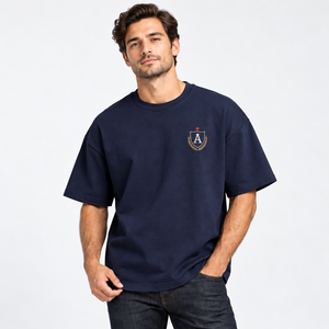 Camiseta de Manga Corta con Cuello Redondo para Hombre, Color Azul Marino, Corte Regular, Logotipo Bordado en la Parte Delantera, Informal, Lisa, 100% Algodón Jersey, Tejido Ecológico - Product Image 4