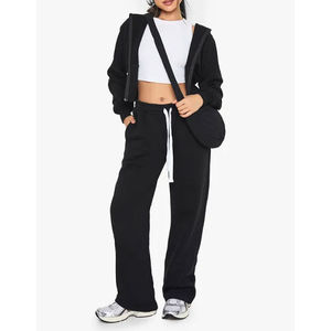 Ensemble de survêtement délavé pour femme : sweat à capuche court et pantalon de jogging taille haute – Personnalisation OEM, logo sur mesure, vente en gros, fournisseur direct d'usine - Product Image 4
