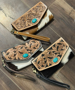 New Factory Wholesale New Luxury Fashion RFID Long Credit Card Holder Wristlet Wallets Hand Tooled Cowhide Leather Clutch Purse - Product Image 6