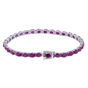 Natural Ruby Gemstone & Real Diamond Tennis <b>Bracelet</b> Solid 925 Sterling Silver Handmade Jewelry for Women Gift Party Occasions - Product Image 2