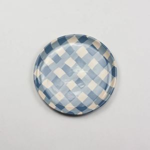 <b>Ceramic</b> <b>Plate</b> With Strawberry Pattern Handpainted Flat Dish Cute Design Green Checkered Background - Product Image 2