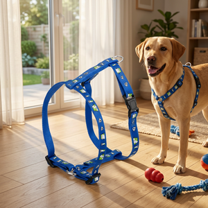 Harnais pour chien en sangle de nylon écologique, style classique simple, avec boucle réglable, anti-traction, motif uni, pour la promenade - Product Image 4