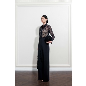 Blusas y camisas de mujer con MOQ bajo, de malla floral con encaje en las mangas, cuello clásico, etiqueta personalizada, blusas elegantes para mujer - Product Image 4