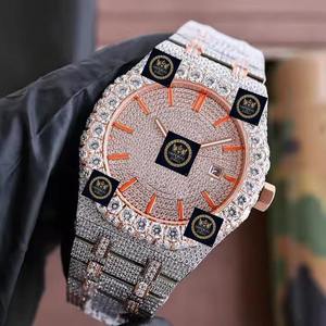 Montre automatique mécanique en acier inoxydable 42 mm avec cadran en verre, boîtier carré, entièrement sertie de moissanite, étanche 10 bars, collection Imperial Jewels - Product Image 2