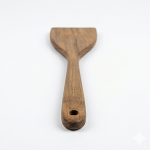 Spatule de cuisine en bois de teck naturel de haute qualité avec lame à bord plat, manche ergonomique fin et trou de suspension - Product Image 4