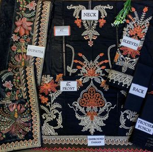 Robe traditionnelle élégante pour femme, Salwar Kameez, en tissu lawn, avec broderie, longueur au sol, réversible, pour mariage, toutes saisons, coupe classique - Product Image 3