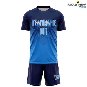 Uniforme de Fútbol Personalizado Azul Marino y Blanco Sublimado, Jersey de Manga Corta Transpirable Unisex para Adultos - Product Image 3