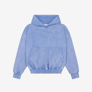 Heavy 500gsm Cotton Vintage Blue Color Acid Wash Hooodie Casual Retro Style Pure Cotton Acid Wash Fleece Boxy Fit Hoodie - Product Image 1