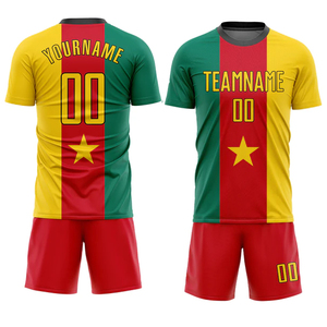 ชุดเสื้อและกางเกงฟุตบอลสำหรับผู้ใหญ่ ระบายอากาศได้ดี สีแดง เหลือง เขียว ลายทาง ขายส่ง - Product Image 1