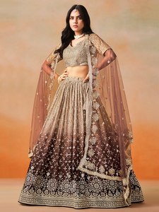 Elegant Beaded Organza <b>Lehenga</b> Set with V-Neck Crop Top and Floor-Length Skirt Candy Color Quick Dry for Bridesmaid Wear - Product Image 2