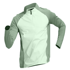 Chemise de sport pour homme, blanche et grise, à blocs de couleur, manches longues, fermeture éclair, ajustée, anti-transpiration - Product Image 4