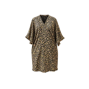Kaftan en soie noire à fleurs, col en V, ourlet à volants, tenue de soirée, robe en soie faite à la main de haute qualité, chef-d'œuvre féminin - Product Image 1