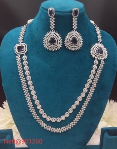 Ensemble élégant de collier et boucles d'oreilles en zircon plaqué argent pour femmes, bijoux de mariage géométriques classiques, ensembles de bijoux en alliage tendance - Product Image 2